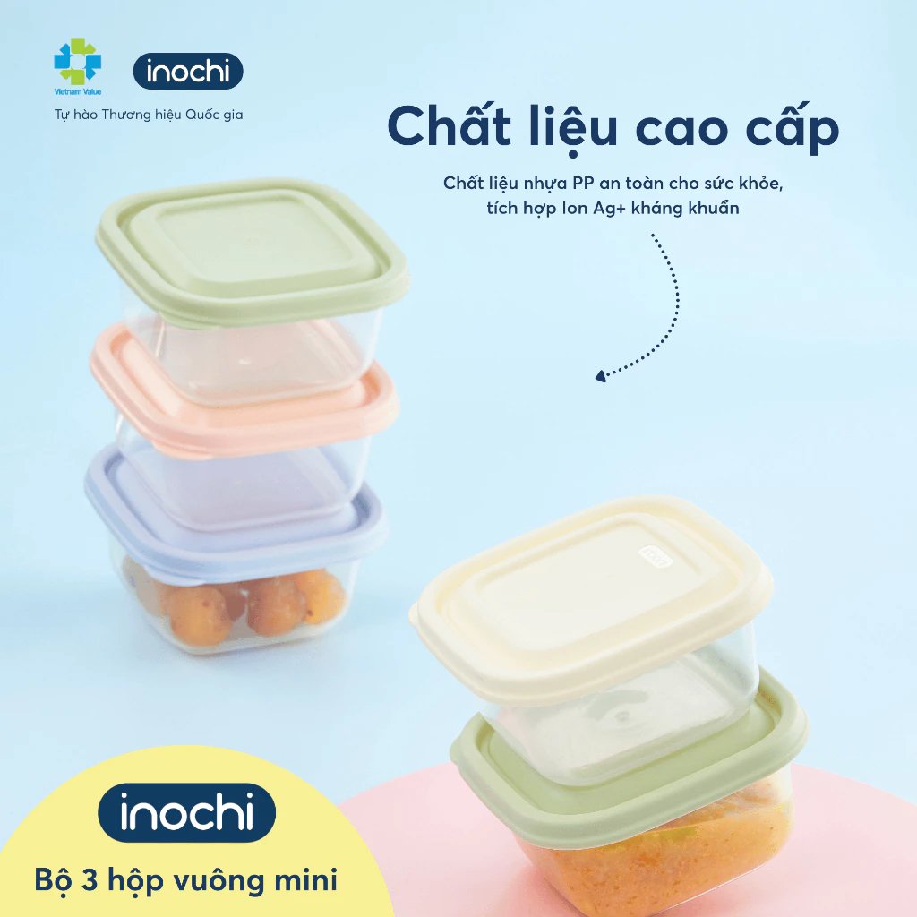 Bộ 3 Hộp Vuông Kín Khí 250ml Inochi