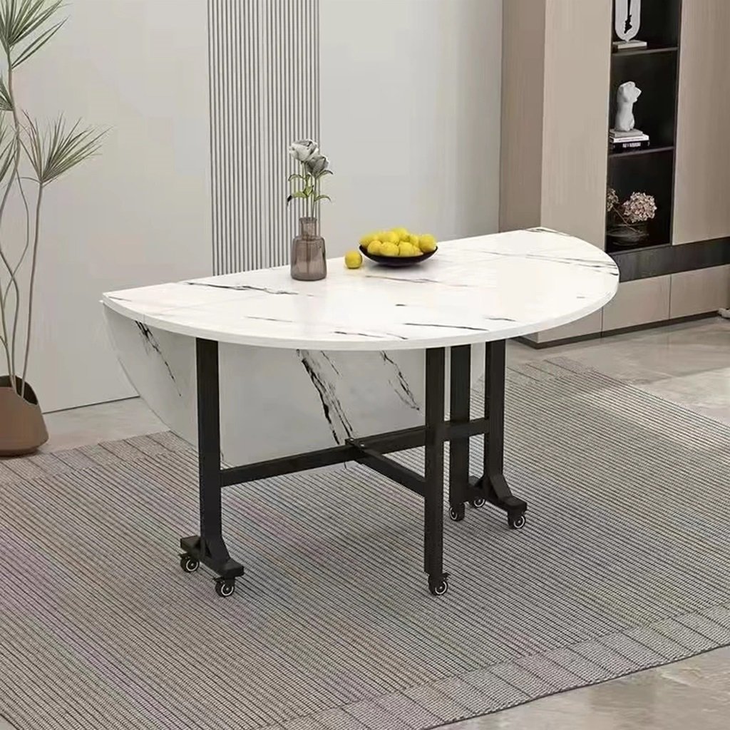 Bàn Ăn Gấp Gọn Mặt MDF Tròn Vân Đá