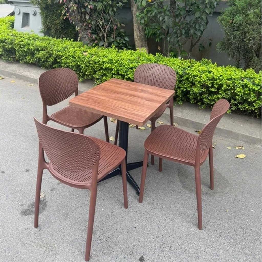 Bàn ghế cafe chân sắt mặt gỗ