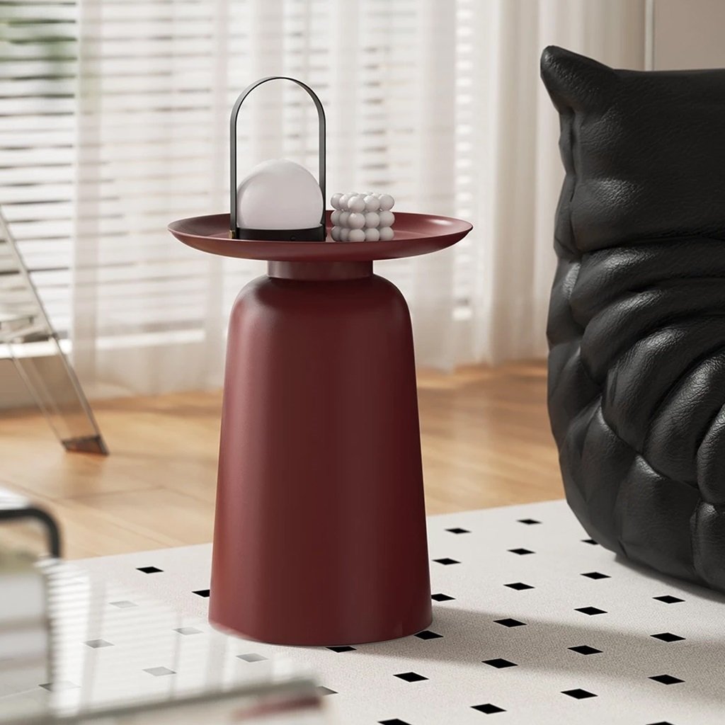 Bàn Góc Sofa Hiện Đại Dáng Trụ Mặt Khay Tròn