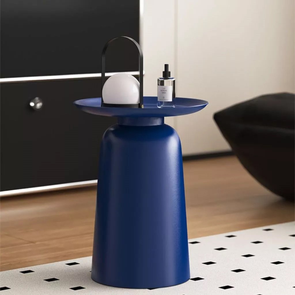 Bàn Góc Sofa Hiện Đại Dáng Trụ Mặt Khay Tròn