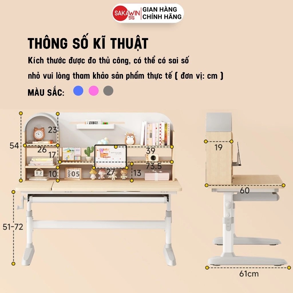 Bộ Bàn Học Cho Bé Sakawin S110 Điều Chỉnh Chiều Cao