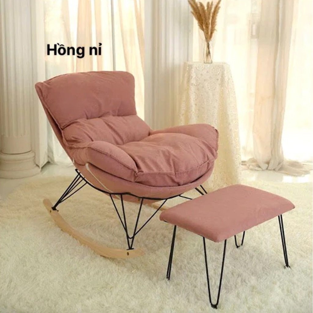 Ghế Bập Bênh Kèm Đôn Gác Chân Phong Cách Bắc Âu