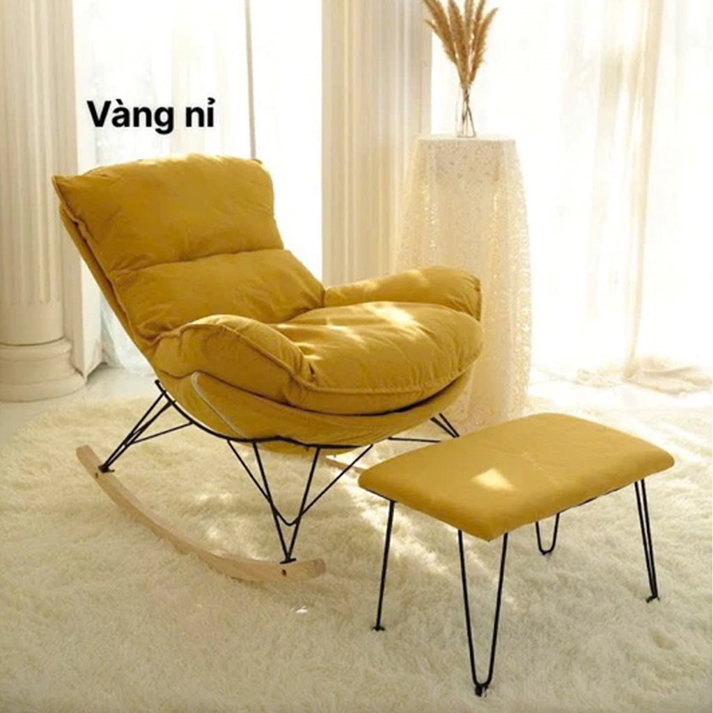 Ghế Bập Bênh Kèm Đôn Gác Chân Phong Cách Bắc Âu Ghế Bập Bênh Kèm Đôn Gác Chân Phong Cách Bắc Âu
