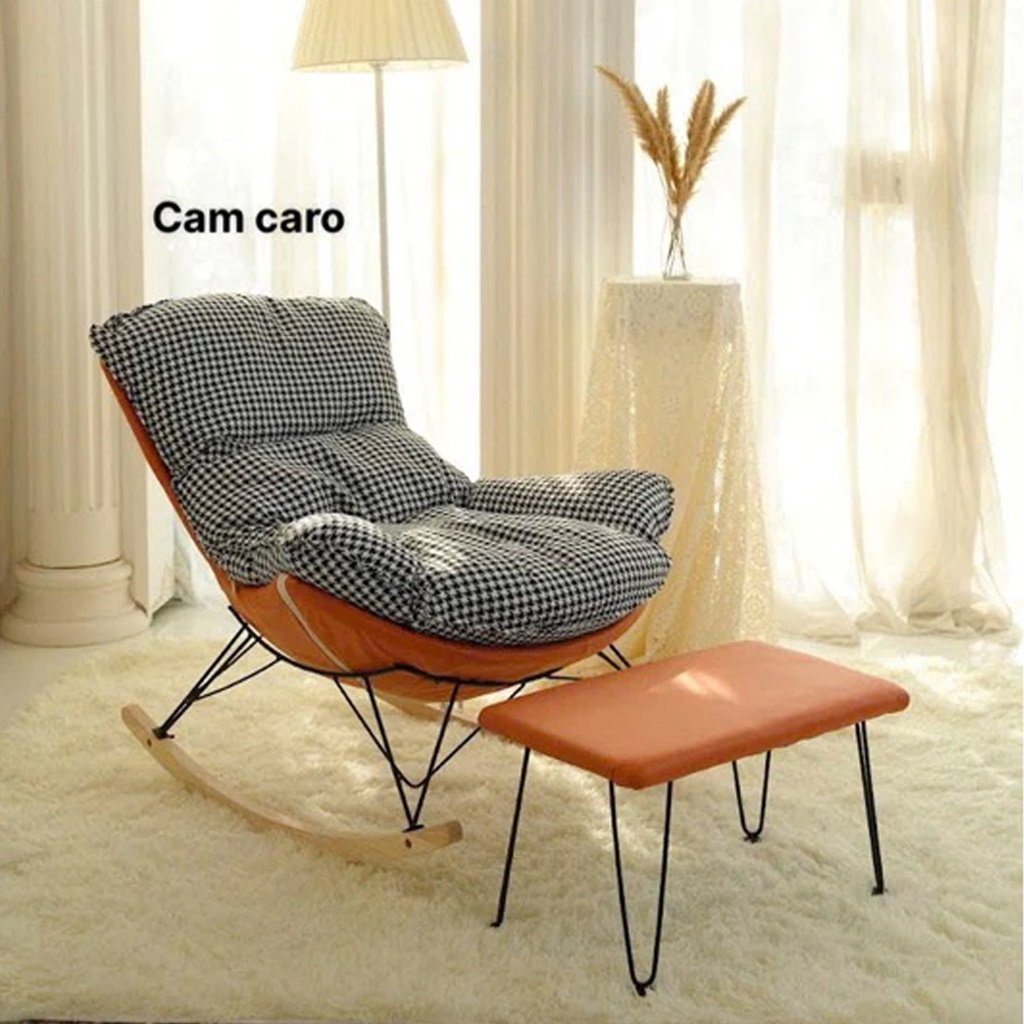 Ghế Bập Bênh Kèm Đôn Gác Chân Phong Cách Bắc Âu