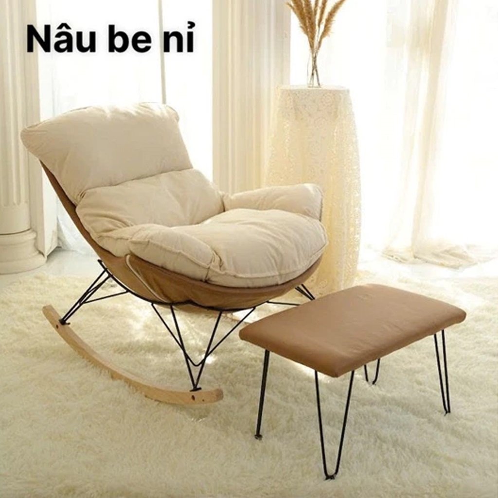 Ghế Bập Bênh Kèm Đôn Gác Chân Phong Cách Bắc Âu Ghế Bập Bênh Kèm Đôn Gác Chân Phong Cách Bắc Âu