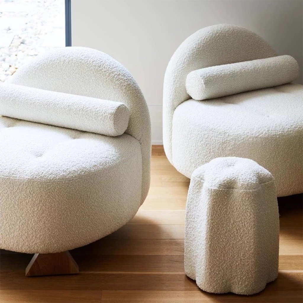 Ghế Đôn Phòng Khách Vải Lông Cừu Club Chair