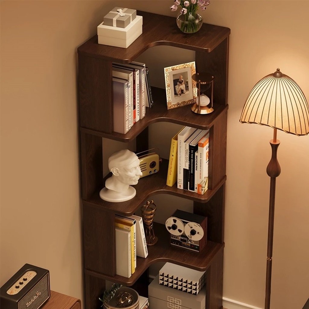 Kệ Sách Góc Tường 4 Tầng 40cm Gỗ Óc Chó
