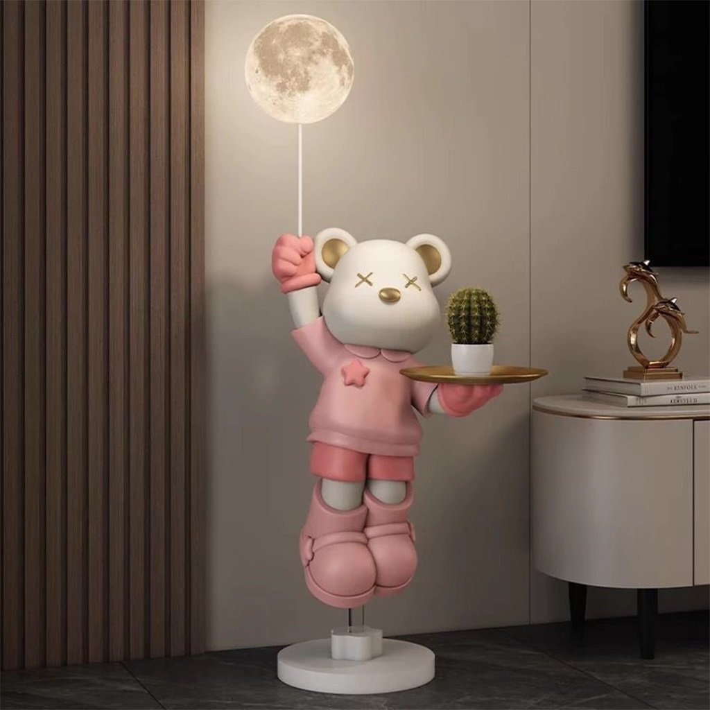Tượng Decor Gấu Bearbrick Đèn Mặt Trăng Đa Sắc