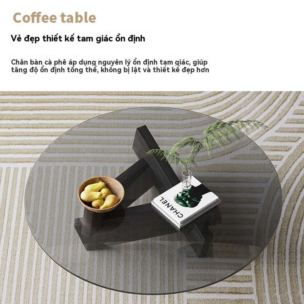 Bàn Trà Sofa Mặt Kính Chân Gỗ Tự Nhiên
