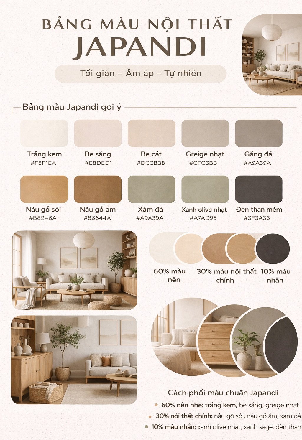 Bảng màu phong cách nội thất Japandi
