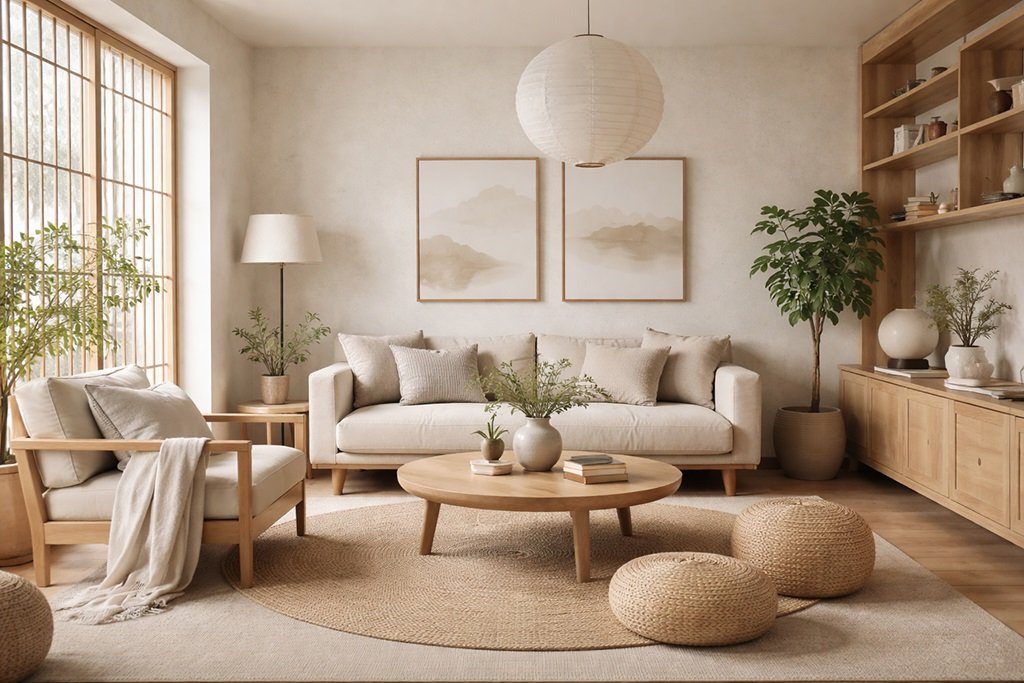 Nội thất phòng khách phong cách Japandi