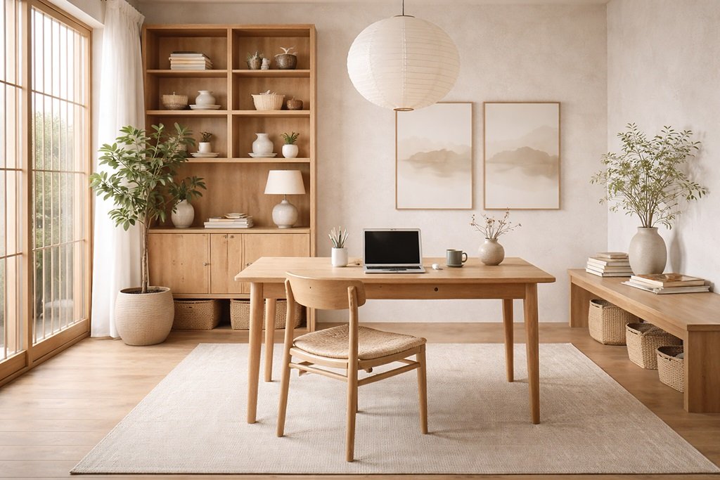 phòng làm việc phong cách nội thất Japandi