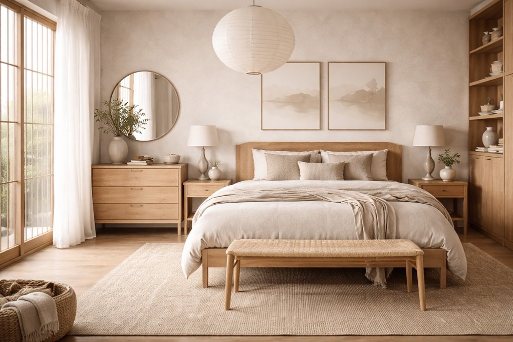Phòng ngủ phong cách nội thất Japandi