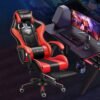 Ghế Gaming Công Thái Học Ngả Lưng, Đệm Da PU, Gối Đầu Lưng, Xoay 360 Độ, Tùy Chọn Gác Chân