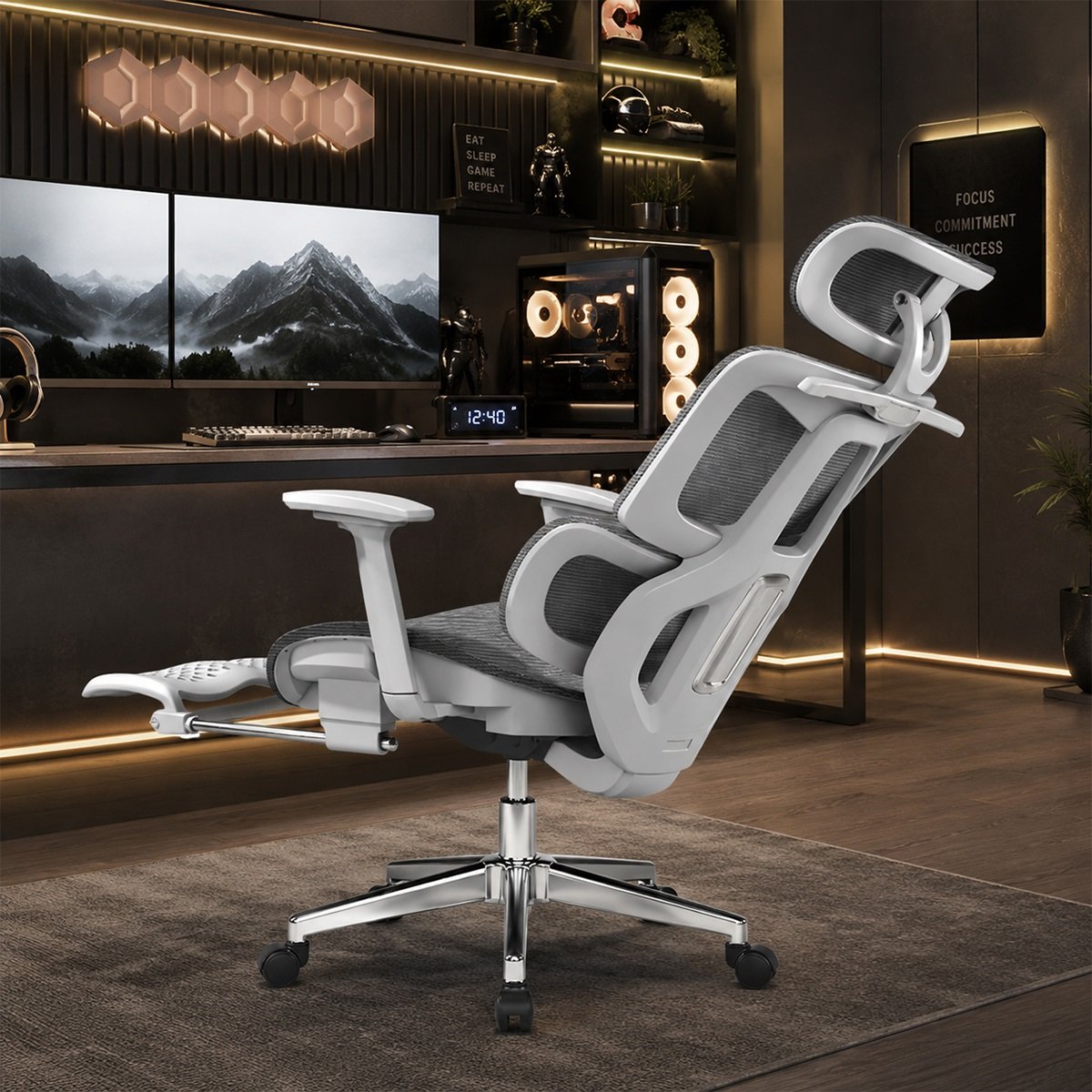 Ghế Gaming Lưng Lưới Công Thái Học Ngả 145 Độ, Có Gác Chân Hiện Đại