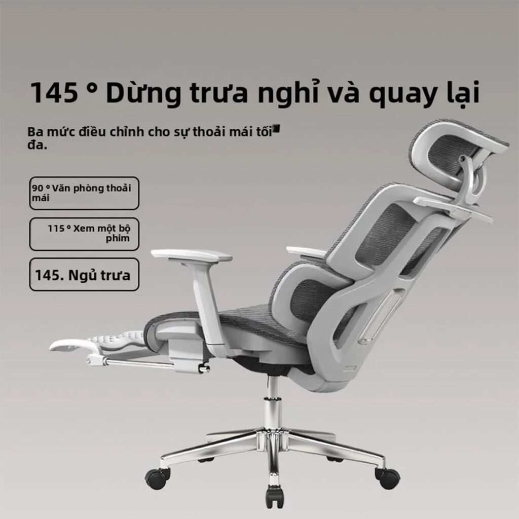 Ghế Gaming Lưng Lưới Công Thái Học Ngả 145 Độ, Có Gác Chân Hiện Đại