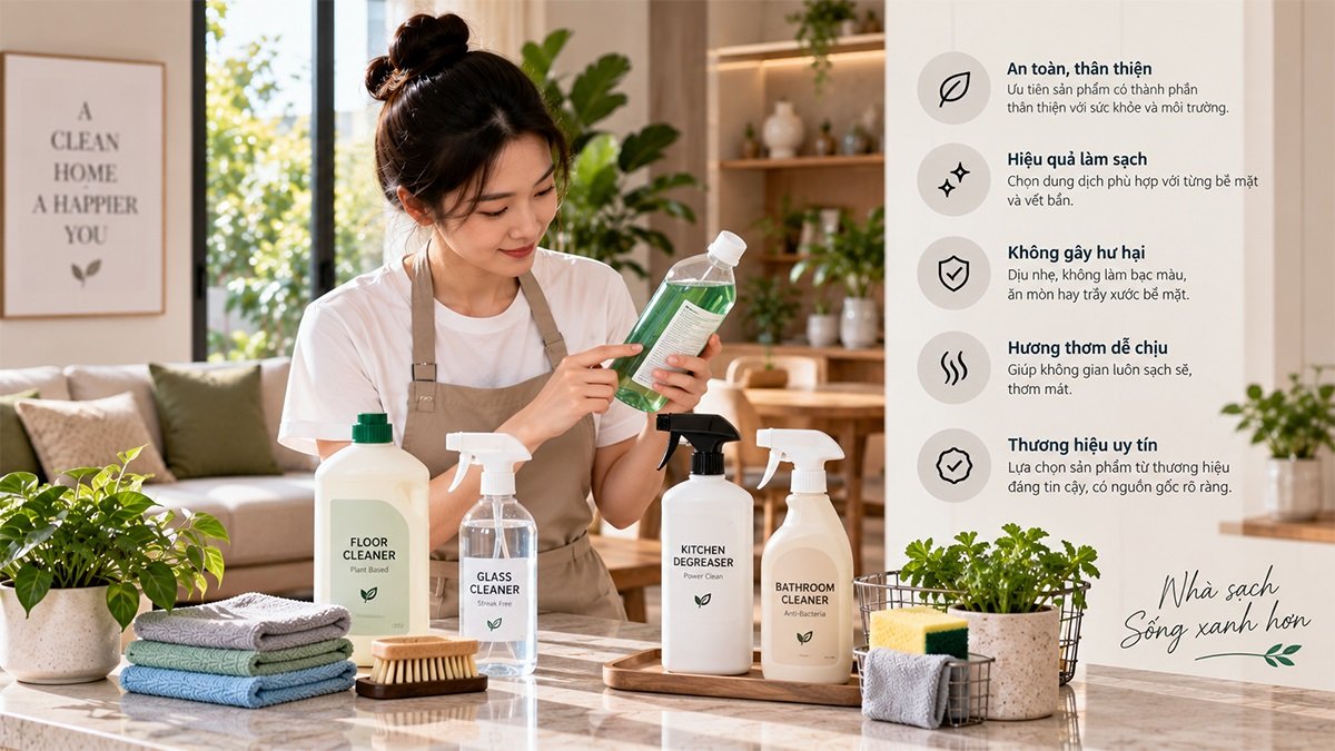 Các loại dung dịch vệ sinh nhà cửa và nội thất theo từng bề mặt