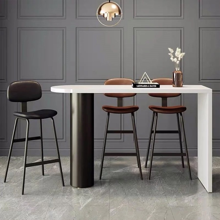 Ghế Quầy Bar Nệm Da Chân Sắt Có Tựa Lưng Hiện Đại FN1809