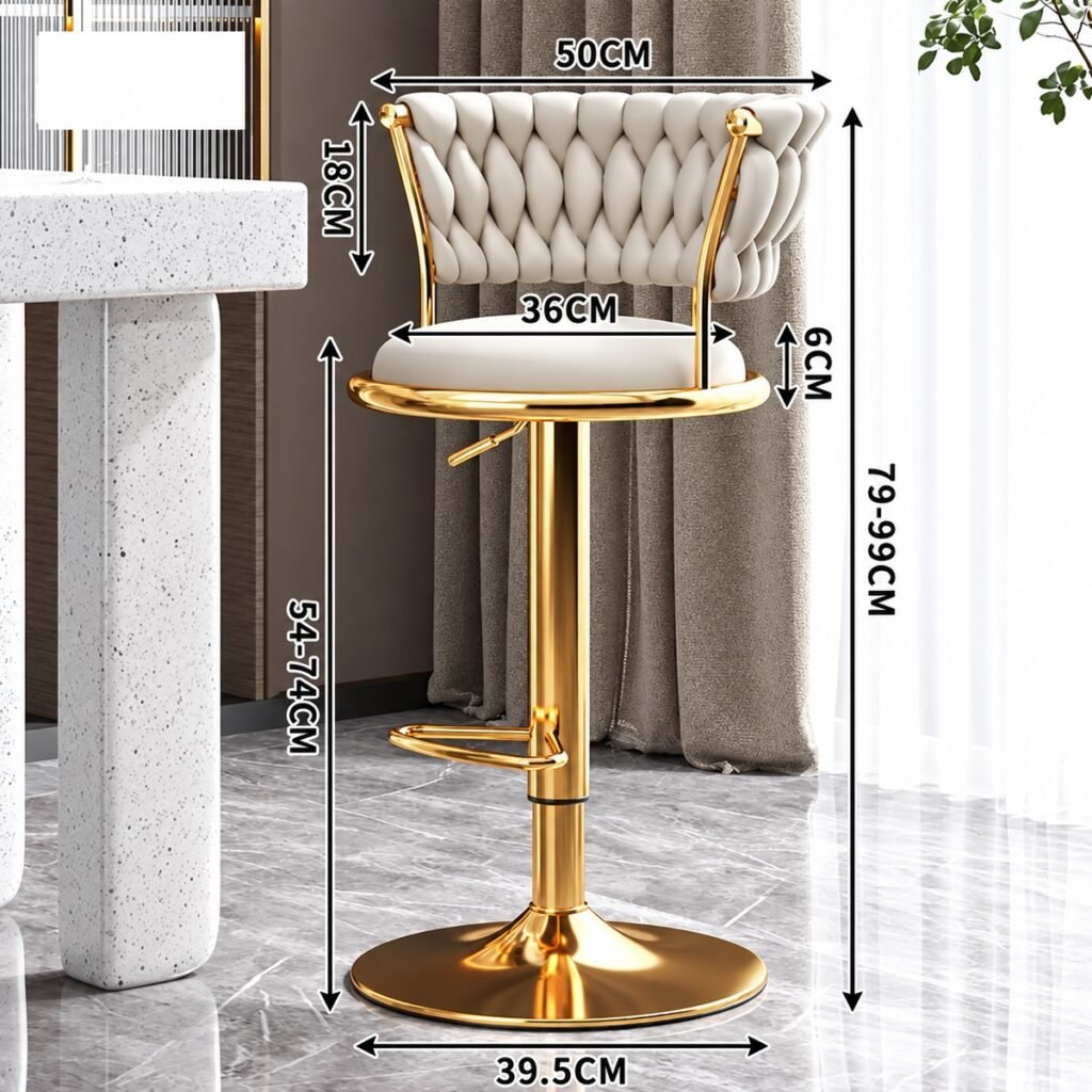 Ghế Quầy Bar Nệm Nhung Xoay 360 Độ Nâng Hạ Chiều Cao Chân Mạ Vàng FN2009