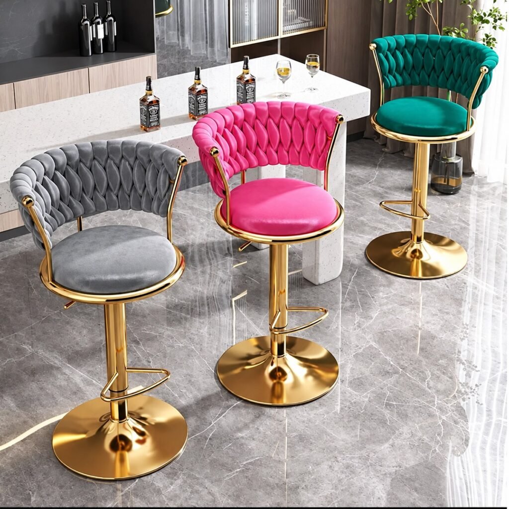 Ghế Quầy Bar Nệm Nhung Xoay 360 Độ Nâng Hạ Chiều Cao Chân Mạ Vàng FN2009