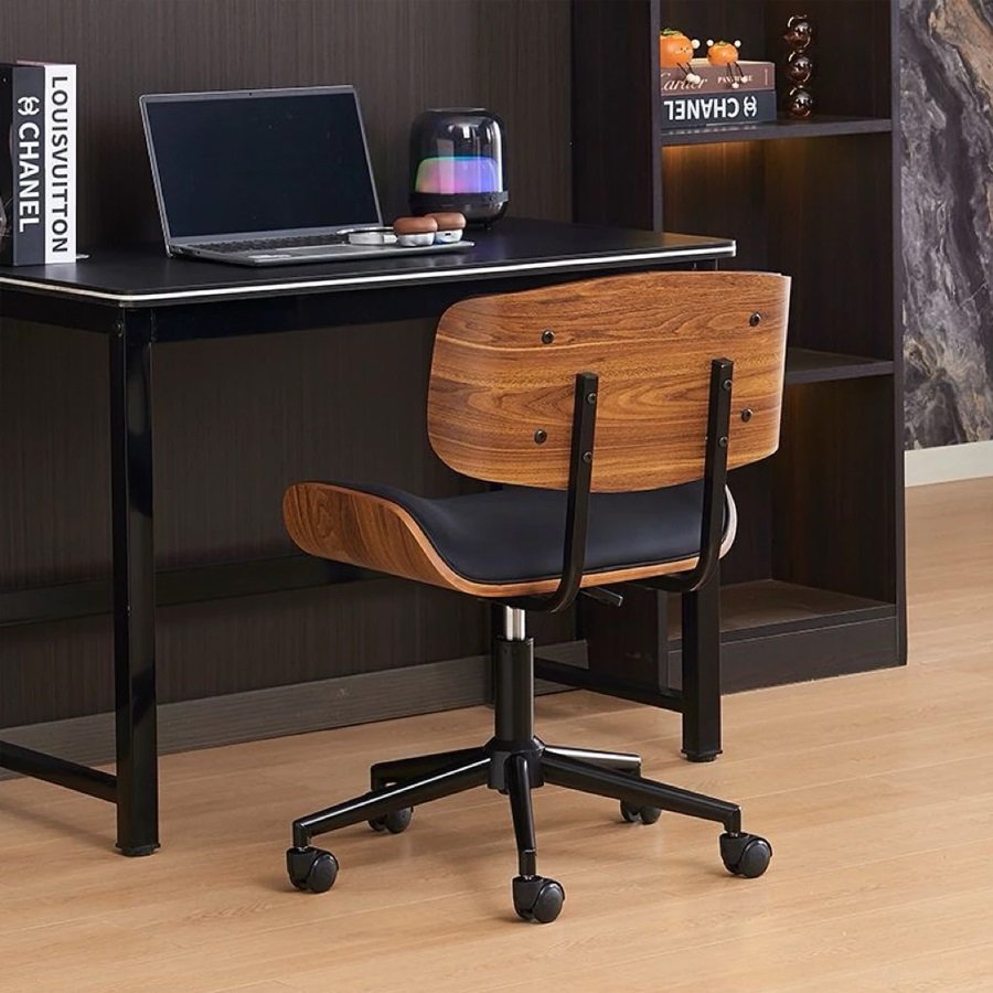 Ghế văn phòng gỗ plywood chân xoay bọc da PU kích thước 60cm