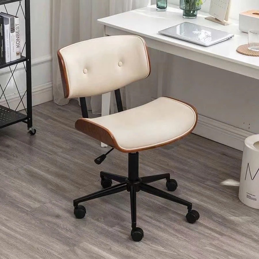 Ghế văn phòng gỗ plywood chân xoay bọc da PU kích thước 60cm