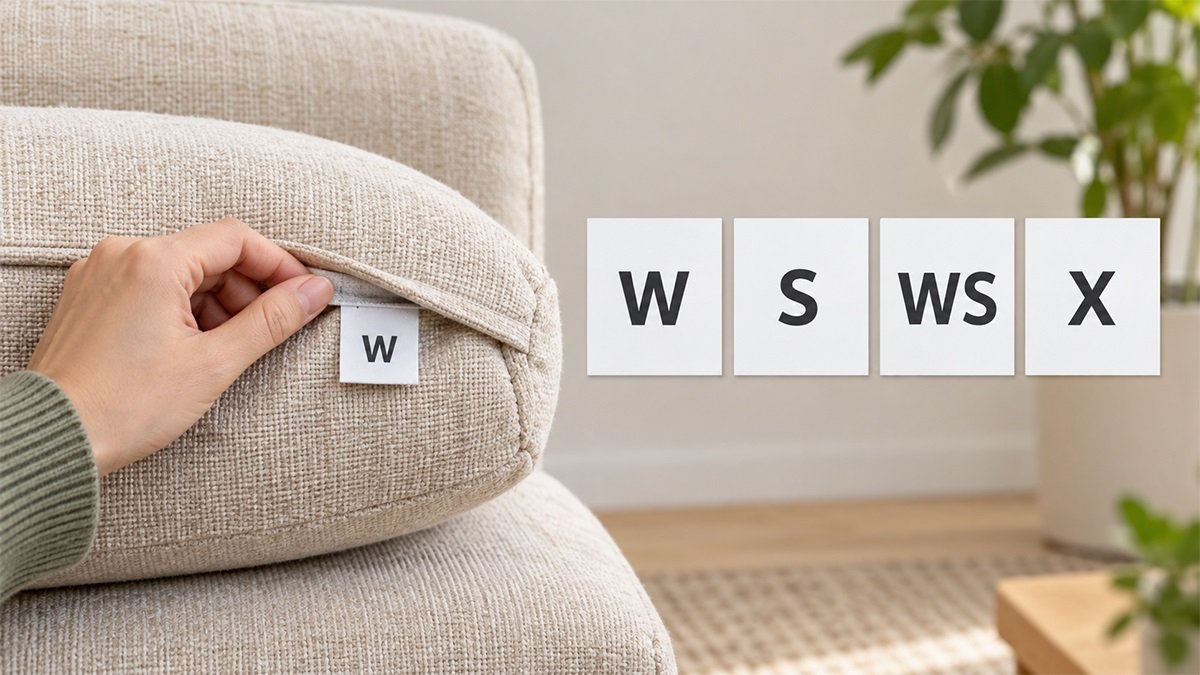 Kiểm tra ký hiệu vệ sinh W, S, WS và X trên sofa vải