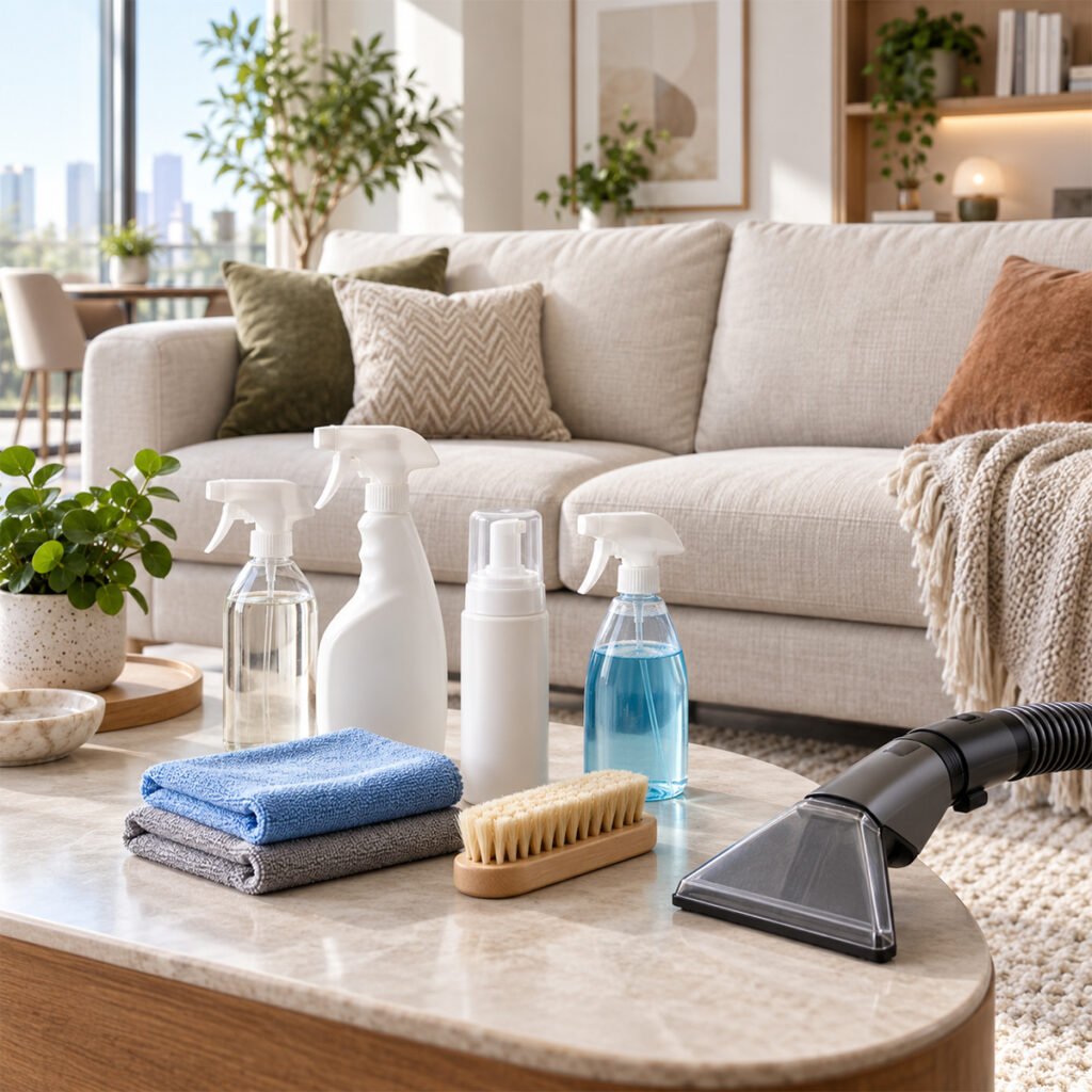 Top dung dịch vệ sinh sofa 2026 cho sofa vải, nỉ và da