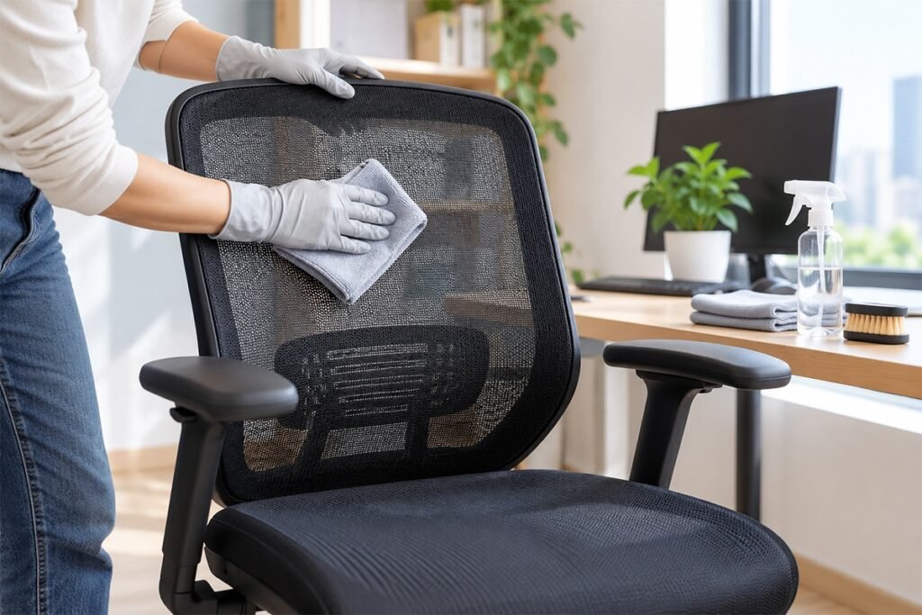 Vệ sinh ghế lưới văn phòng bằng khăn microfiber và dung dịch phù hợp