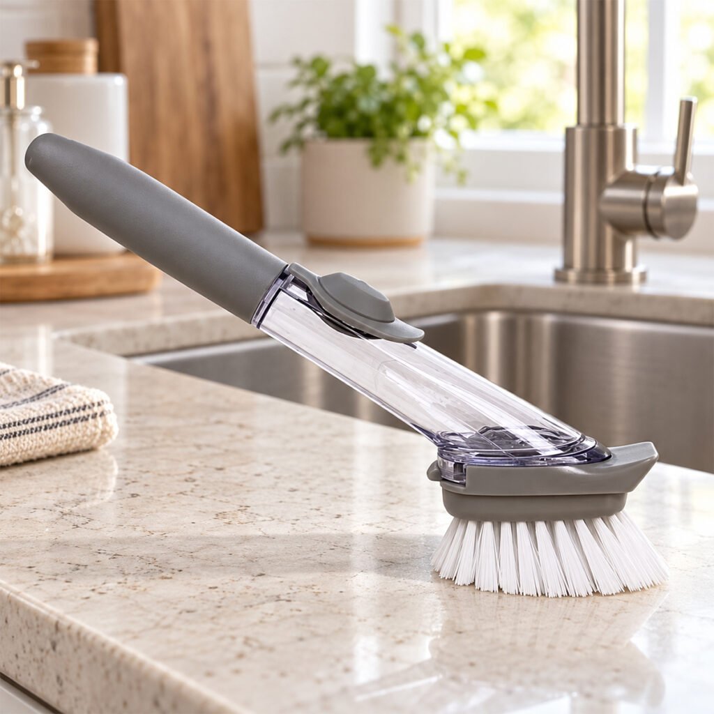 Bàn Chải Cọ Rửa Nhà Bếp Đa Năng Có Bình Chứa Nước Rửa Chén