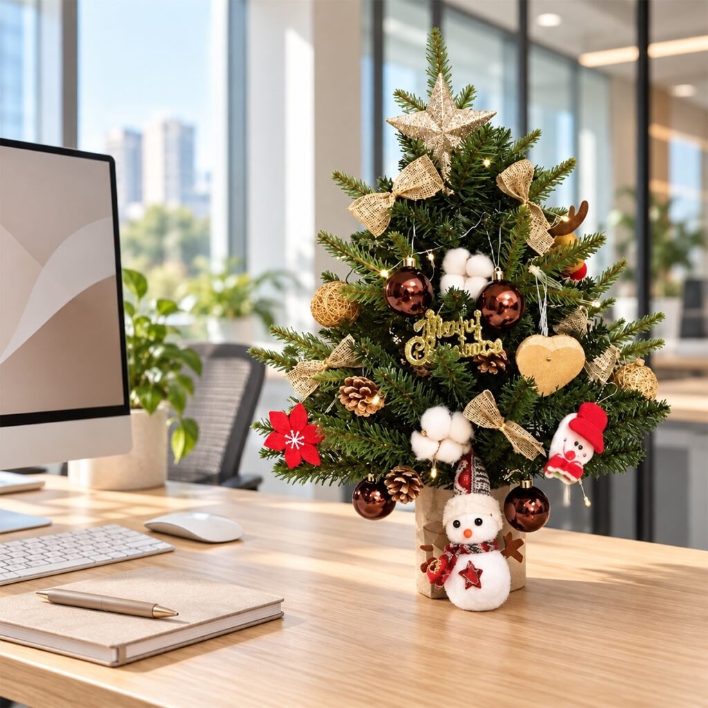 Cây Thông Noel Mini Để Bàn Kèm Đèn LED Và Phụ Kiện Trang Trí