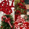 Phụ Kiện Trang Trí Noel Đỏ Trắng – Kẹo Gậy, Kẹo Xoáy, Nơ Và Quả Châu