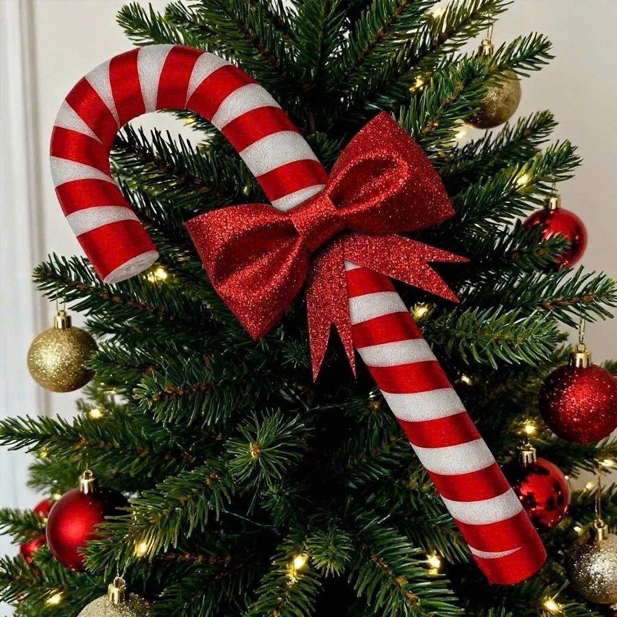Phụ Kiện Trang Trí Noel Đỏ Trắng – Kẹo Gậy, Kẹo Xoáy, Nơ Và Quả Châu