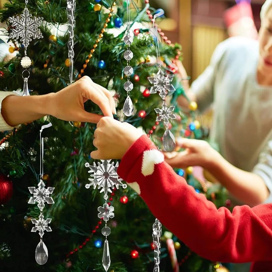 Phụ Kiện Treo Cây Thông Noel Trong Suốt – Bông Tuyết, Ngôi Sao Và Giọt Băng
